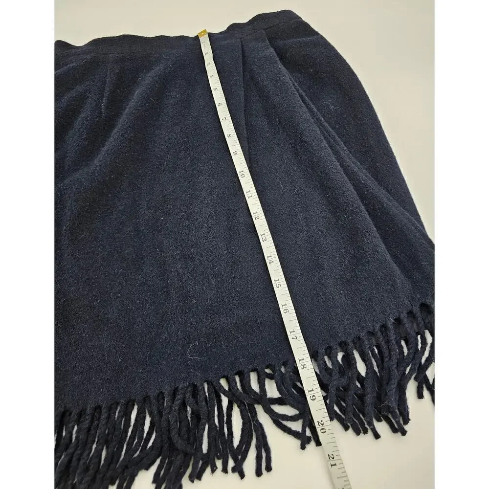 Vintage Theo Miles Women's 10 Navy Blue Wool and Cashmere Fringe Short Skirt